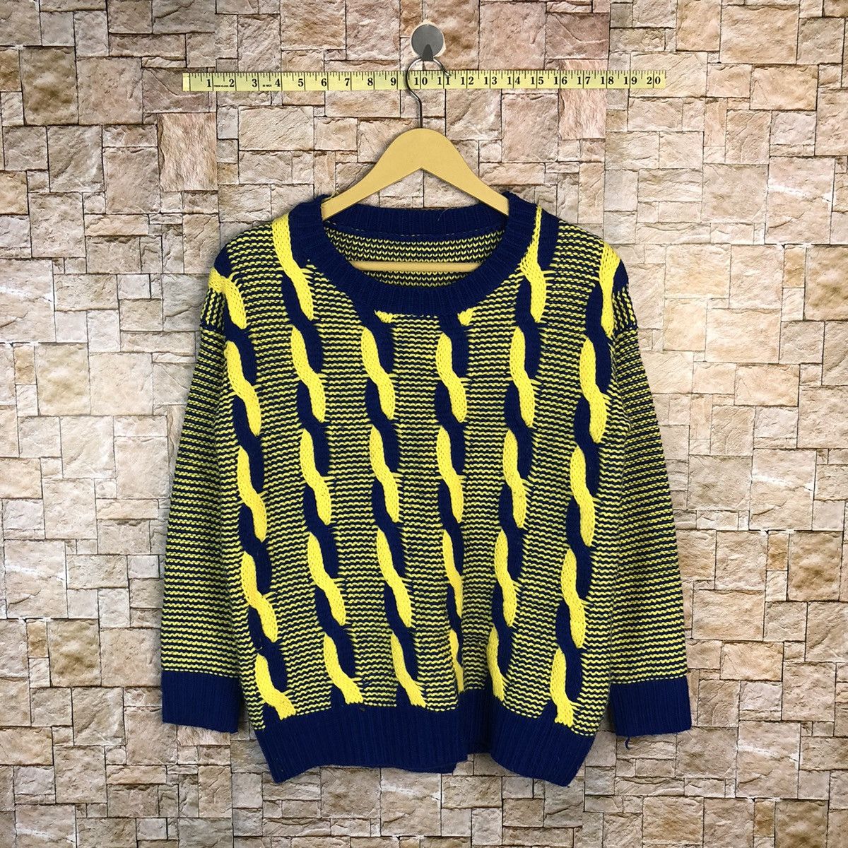 Aran Isles Knitwear Japan Yellow Blue aran isle cable Knitwear #A483 Size US S / EU 44-46 / 1 - 1 Thumbnail