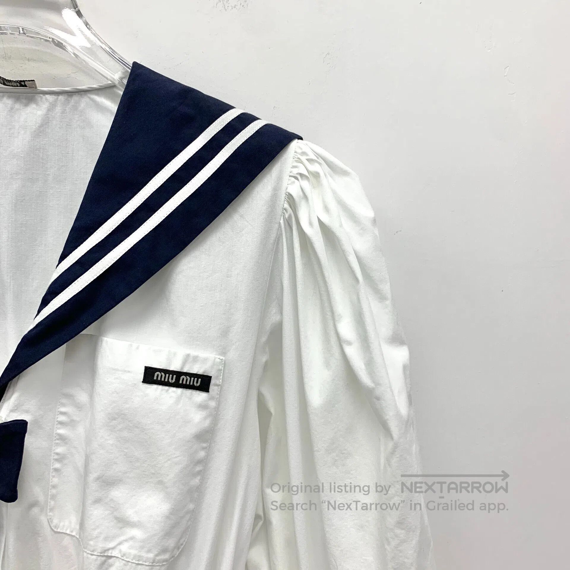 Miu Miu Miu Miu White Nautical Collar Cotton Short Sleeve Dress| Size M / US 6-8 / IT 42-44 - 3 Thumbnail