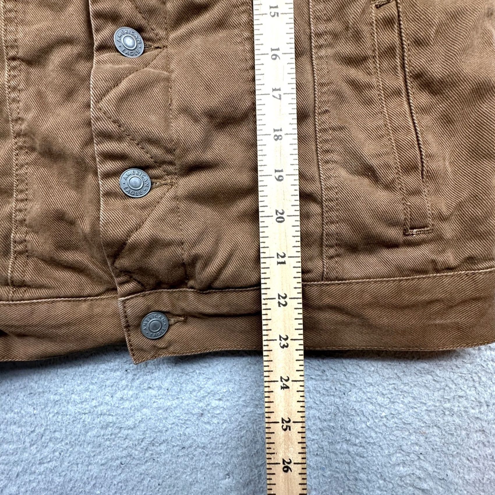 Vintage American Eagle Brown Denim Jean Trucker Jacket Mens Small Flannel Lined Button Size US 29 - 6 Thumbnail