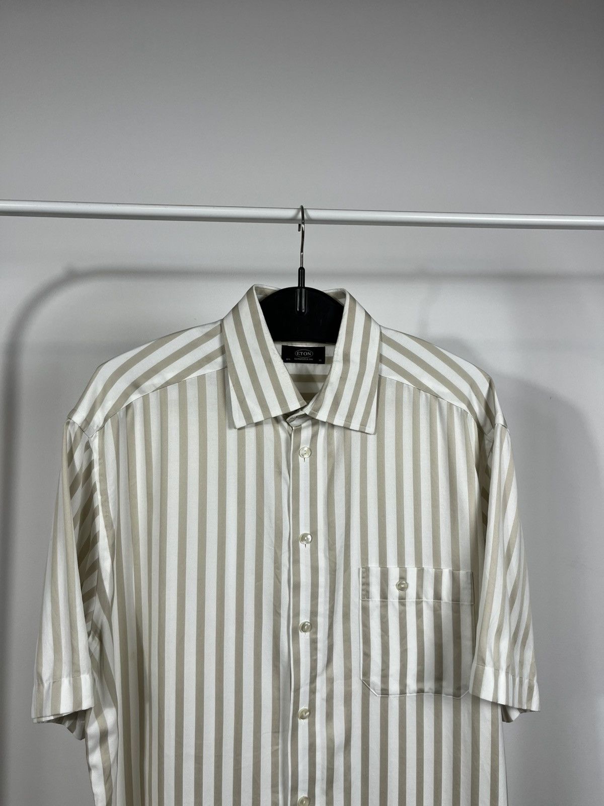 Eton Eton Beige Stripe Short Sleeve Shirt Size 16.5 / 42 Size US L / EU 52-54 / 3 - 2 Thumbnail
