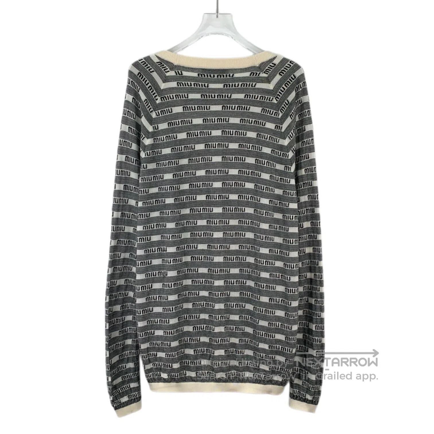 Miu Miu Miu Miu Gray striped logo letter cashmere V-neck single-br Size XS / US 0-2 / IT 36-38 - 2 Thumbnail