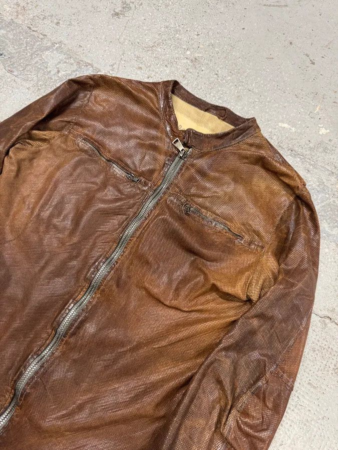 Giorgio Armani 2000s Giorgio Brato Brown Mafia Eroded Leather Jacket Size US M / EU 48-50 / 2 - 4 Thumbnail