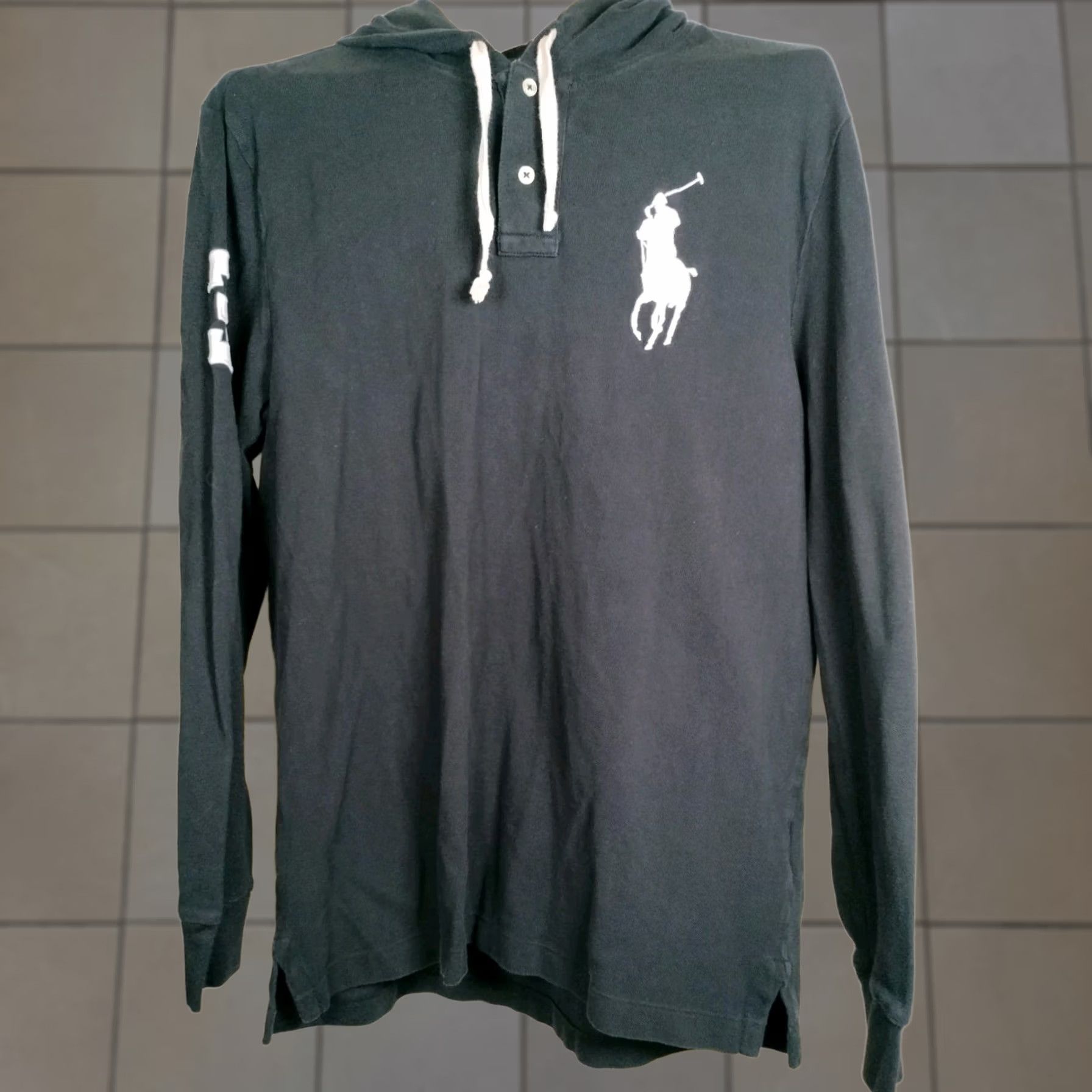 Polo Ralph Lauren Hoodie Sweatshirt Mens Large Black Quarter Button "3" Pony, Men's