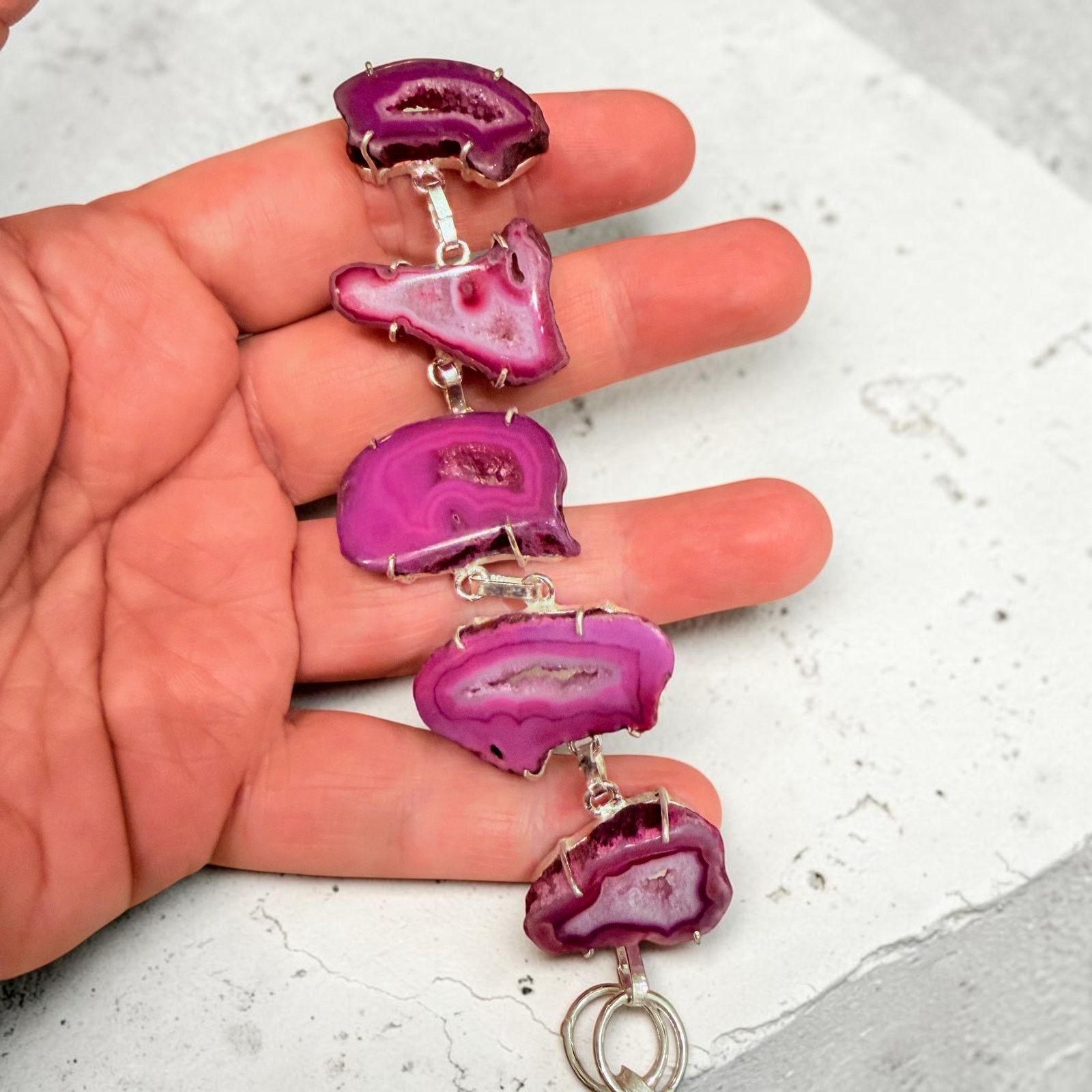The Unbranded Brand Pink Druzy Agate Slice Toggle Bracelet 925 Silver Plated Size ONE SIZE - 2 Thumbnail