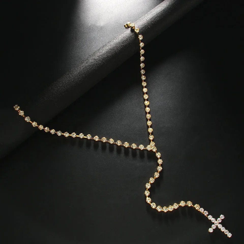 Jewelry × Vintage Bling Rhinestone Big Cross Pendant Choker Necklace Size ONE SIZE - 1 Thumbnail