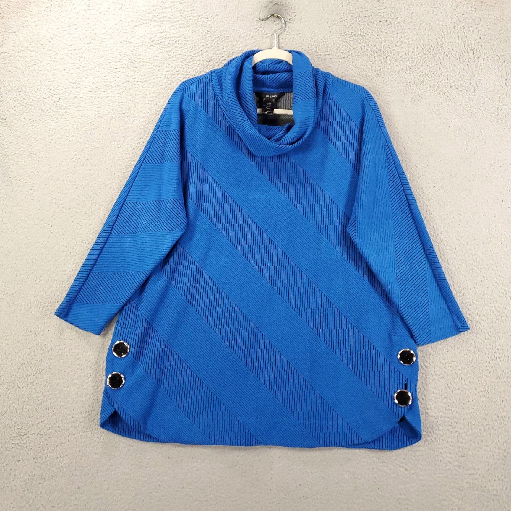 Vintage Ali Miles Sweater Womens Large Blue Striped Button Accent Cowl Neck Tunic Top Size L / US 10 / IT 46 - 2 Thumbnail