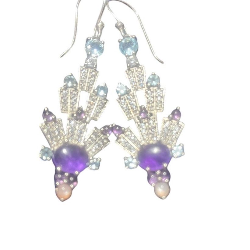Other Hespera Art Deco Multi Gem Earrings Amethyst Topaz Moonstone Size ONE SIZE - 2 Thumbnail