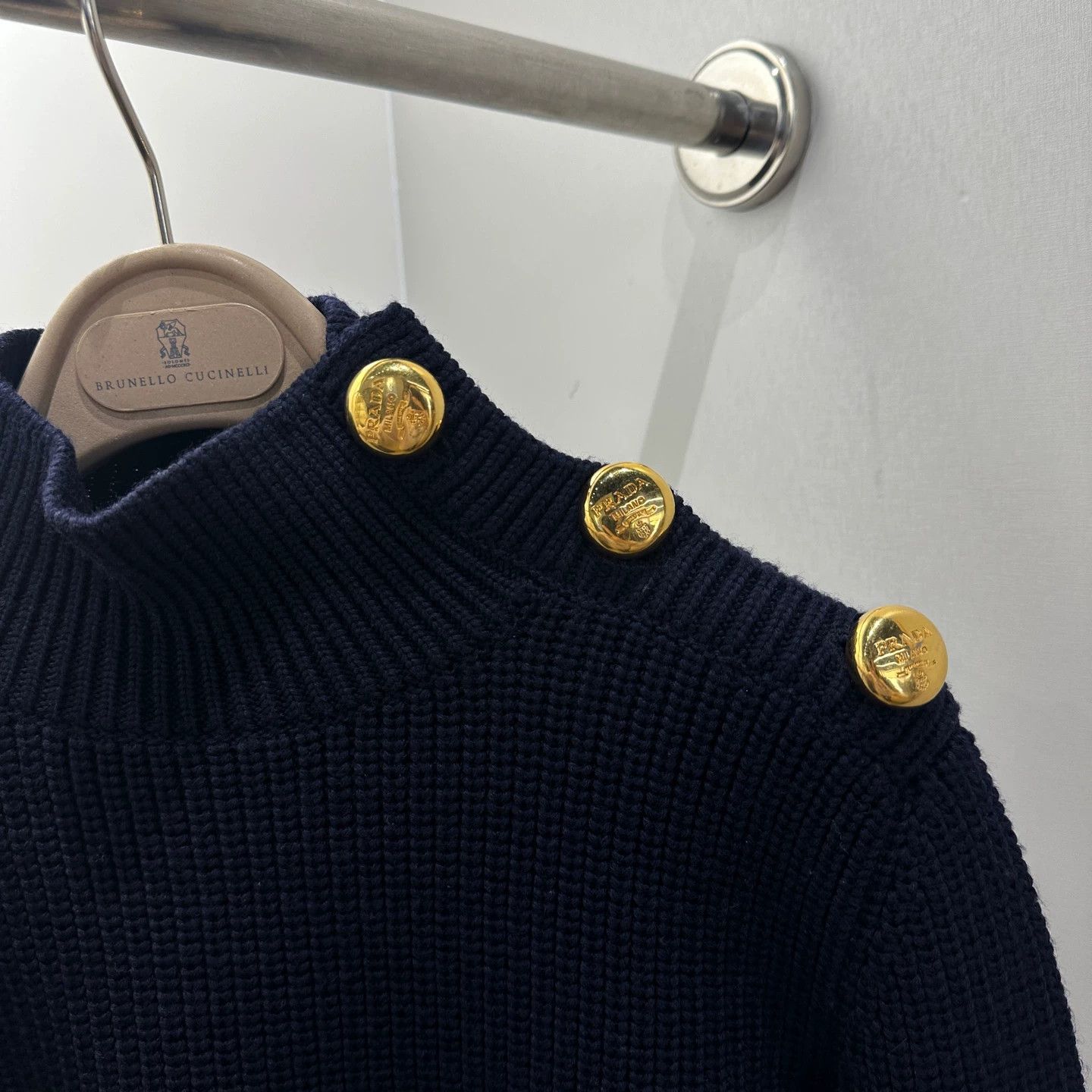 Prada Prada 25ss navy gold button sweater 36 NWT Size XS / US 0-2 / IT 36-38 - 3 Thumbnail