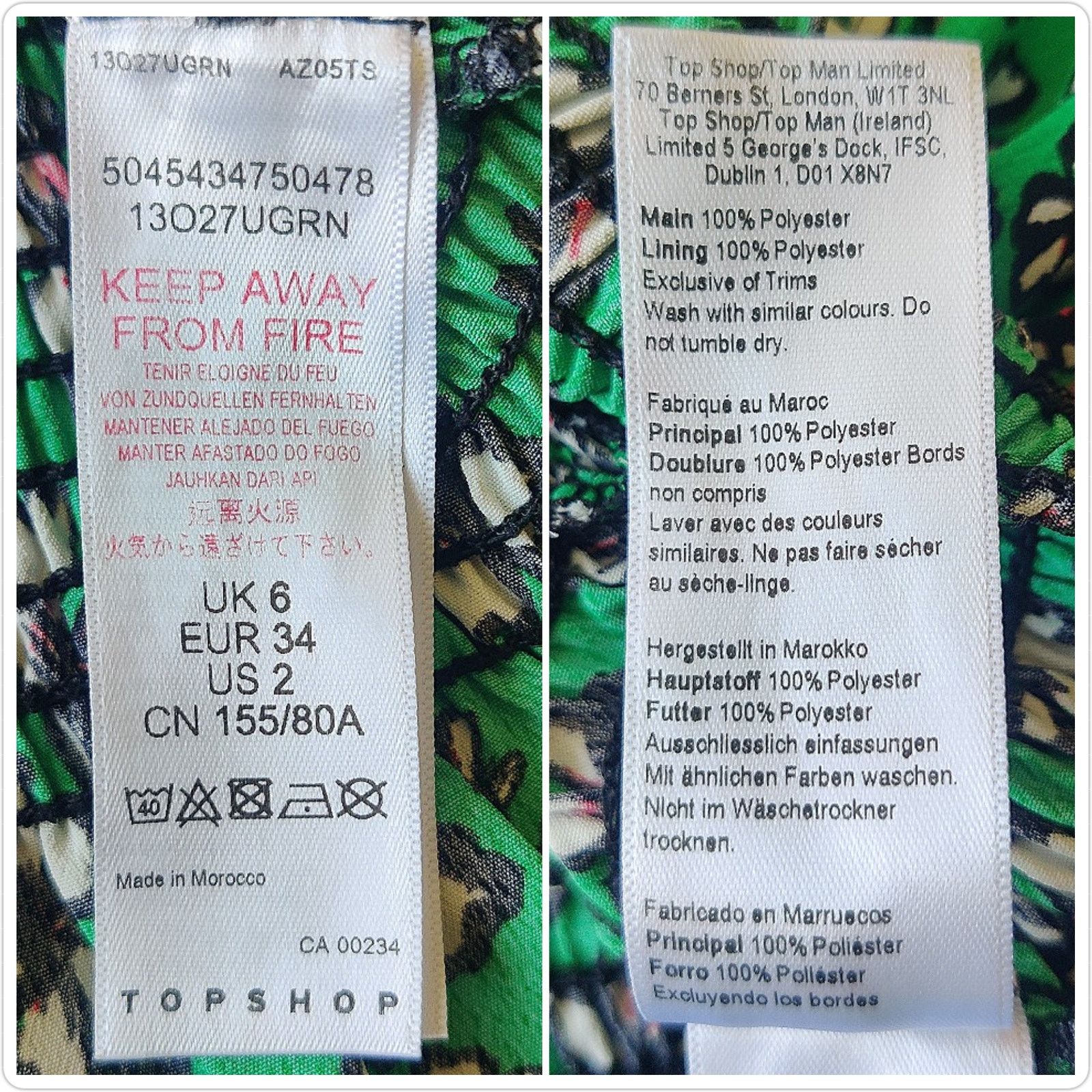 Topshop Topshop Green Tie Neck Short Sleeve Floral Top sz 2 Size XS / US 0-2 / IT 36-38 - 8 Thumbnail