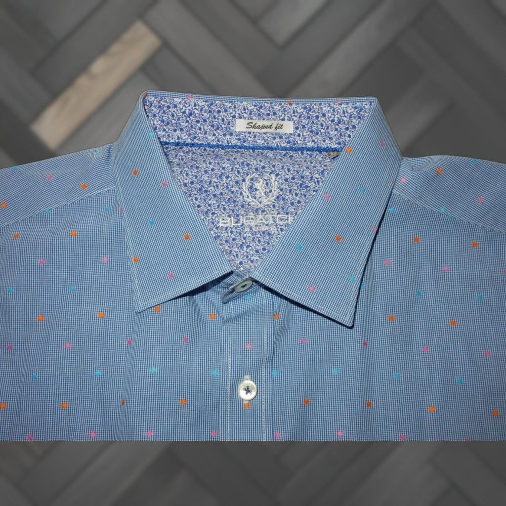 BUGATCHI Bugatchi Uomo Blue Long Sleeve Button-Up Shirt XL Shaped Fit Mens Size US XL / EU 56 / 4 - 1 Thumbnail