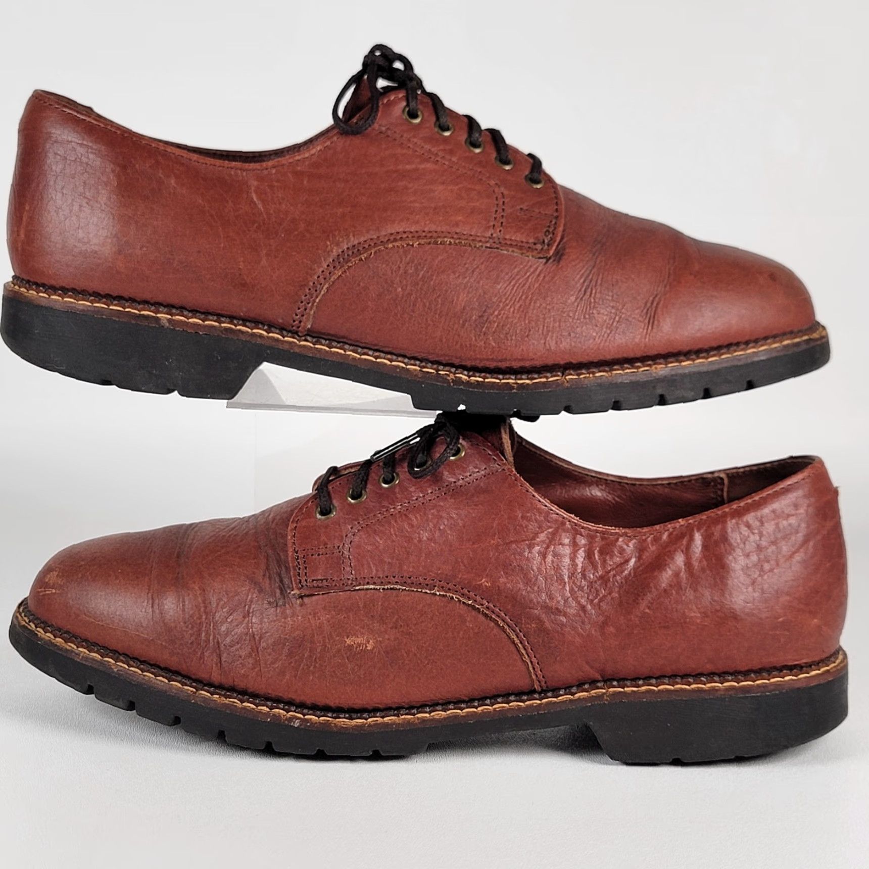 Vintage HS Trask Brown Leather Lace Up Oxford Casual Shoes Mens 11.5 M Leather Upper Rubber Outsole Comfort Casual Size US 12 / EU 45 - 5 Thumbnail