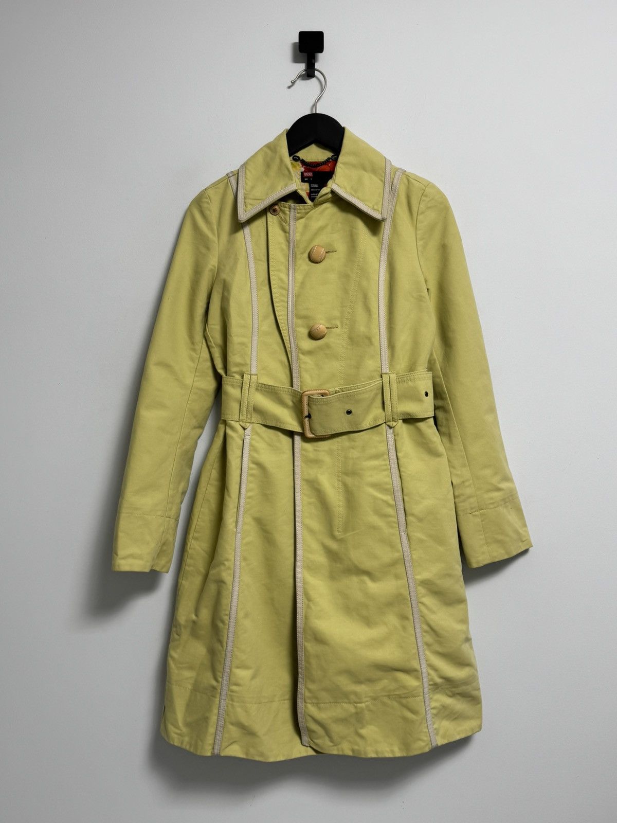 Diesel Diesel Vintage 90s Cotton Trench Coat Y2K Lemon Sz S Size S / US 4 / IT 40 - 1 Thumbnail