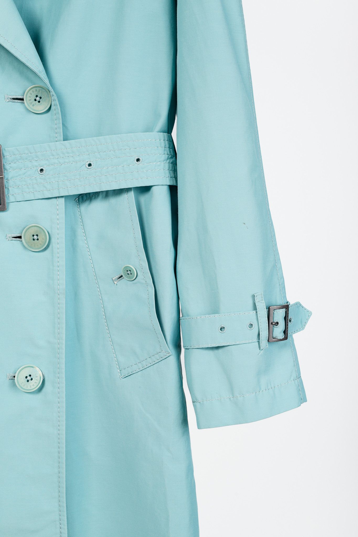 Burberry Burberry Turquoise Sateen Check-Undercollar Trench Coat Size M / US 6-8 / IT 42-44 - 6 Thumbnail