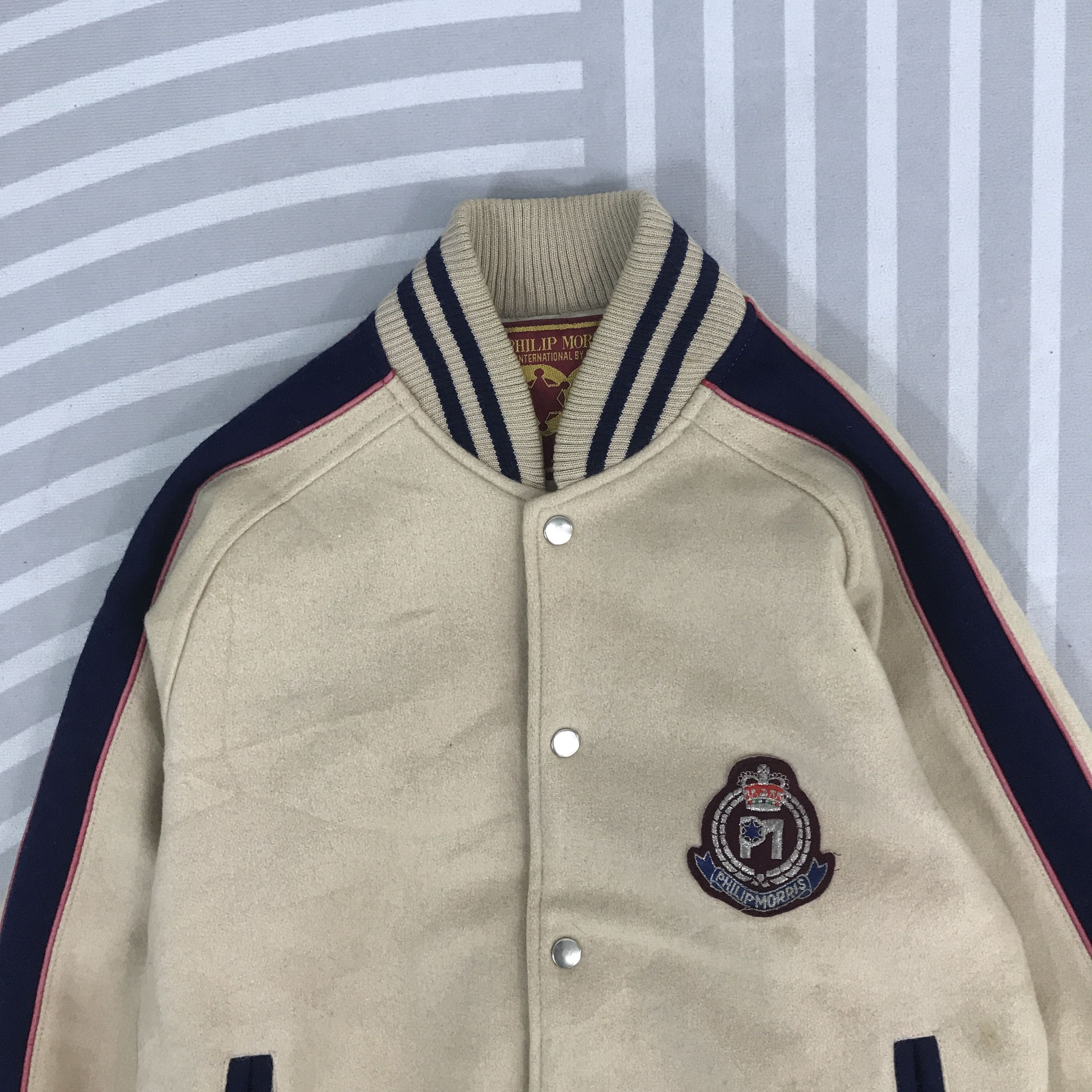 Japanese Brand × Vintage Vintage Philip Morris Wool varsity snap button Jacket Size US L / EU 52-54 / 3 - 2 Thumbnail