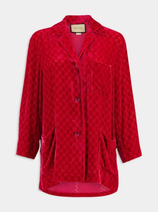 Gucci o1la5ras0526 GG Devoré Velvet Shirt in Red Size M / US 6-8 / IT 42-44 - 1 Thumbnail