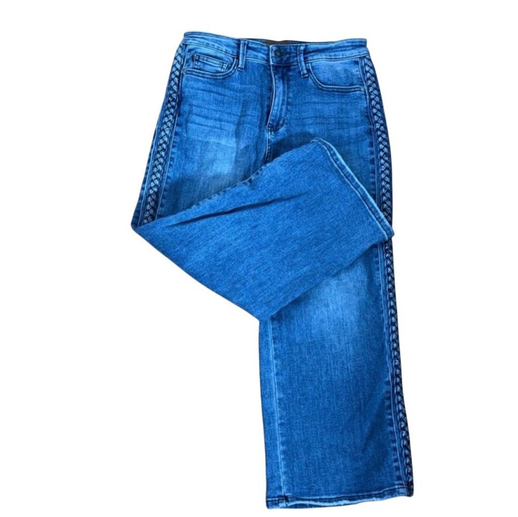 Judy Blue Judy Blue Wide Leg Jeans 9/29 | Braided Side Detail Size 29" - 3 Thumbnail