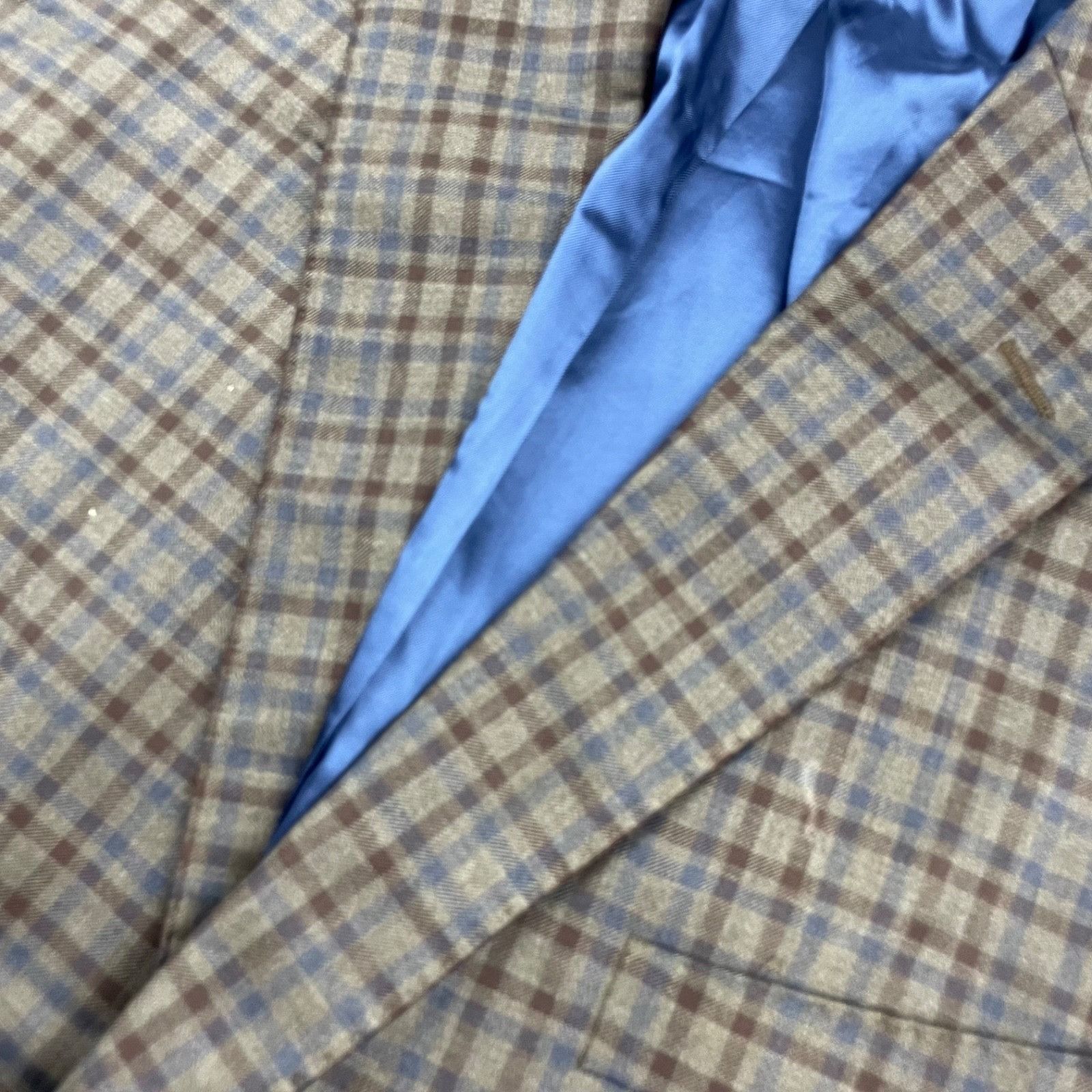 J.Hilburn J.Hilburn Men's Bespoke 100% Wool 2-Button Blazer Brown/Blue Size 46S - 12 Thumbnail