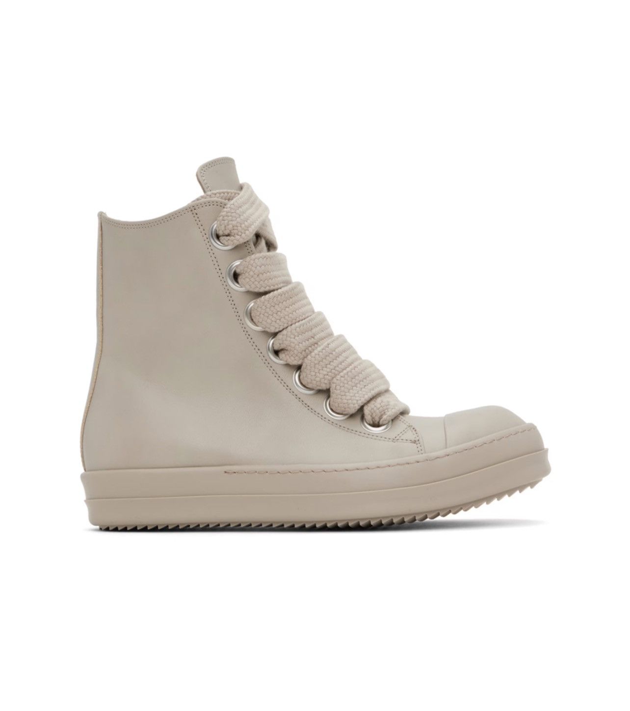 image of Rick Owens Jumbo Lace Hi Top Sneakers in Pearl Milk, Men's (Size 9)