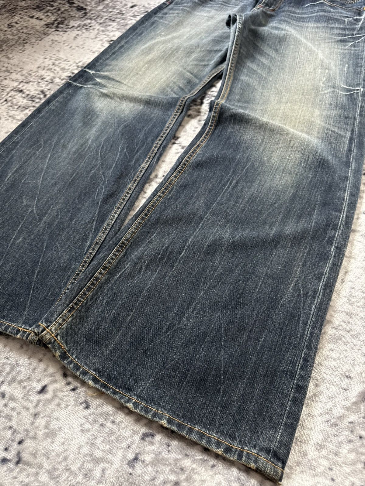 Japanese Brand Oririn Dr Denim Embroidered Flared Wide Leg Jeans Size US 34 / EU 50 - 17 Thumbnail