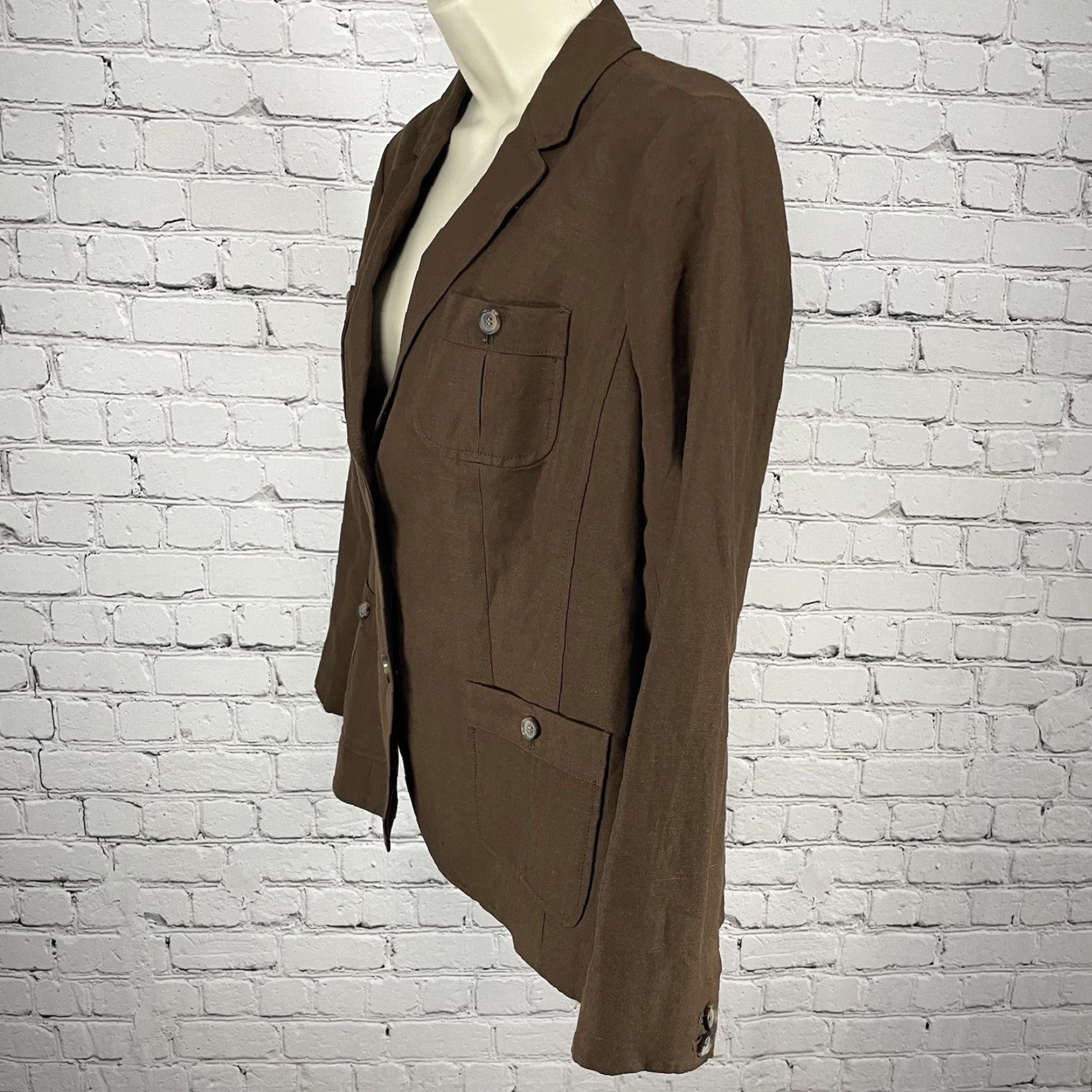 Talbots Talbots Blazer Brown Linen Blend 3 Button Vented Lightweight Petite 10P Womens Jacket Size L / US 10 / IT 46 - 5 Thumbnail