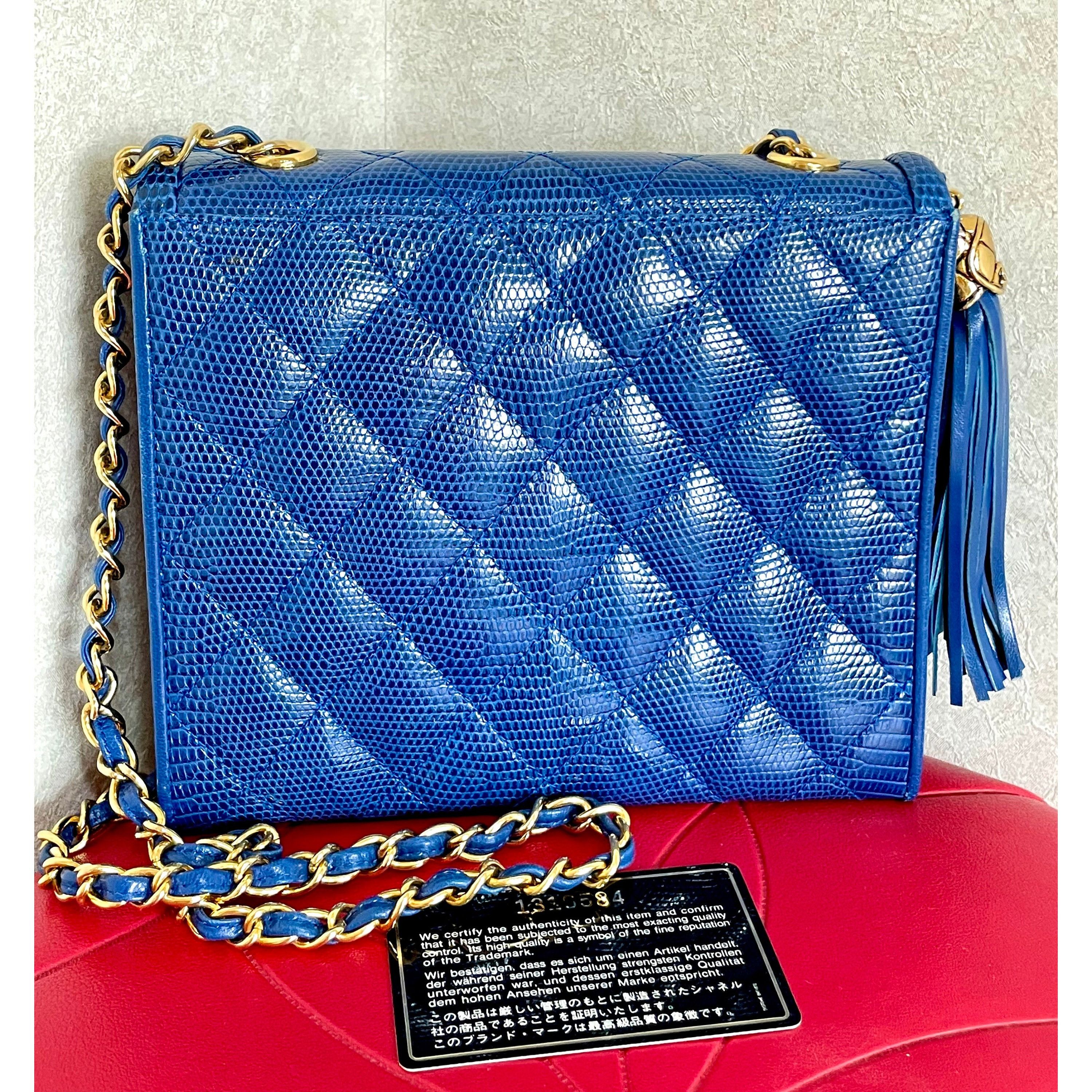 Chanel MINT. Vintage CHANEL blue genuine lizard double envelop bag Size ONE SIZE - 2 Thumbnail