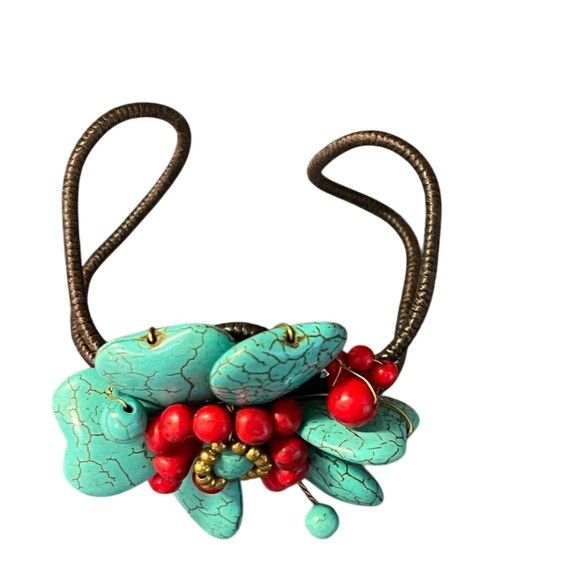 Other Memory Wire Necklace Bracelet Set Dyed Howlite Turquoise Red Size ONE SIZE - 4 Thumbnail