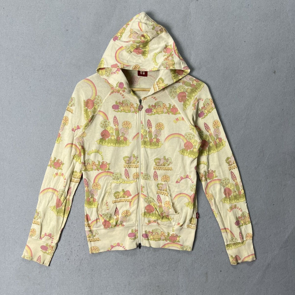 Hysteric Glamour All-Over Print Zip Hoodie Cream Distressed