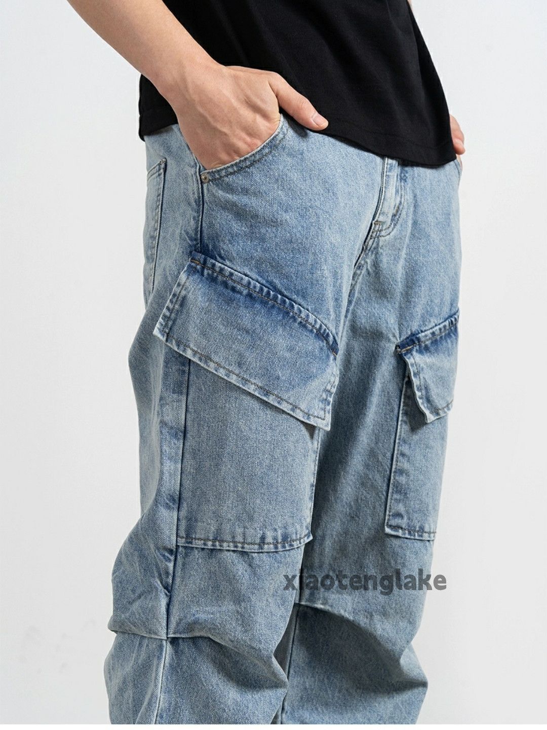 Jean × Vintage washed faded pleated yuppie bootcut cargo jeans Size US 28 / EU 44 - 3 Thumbnail