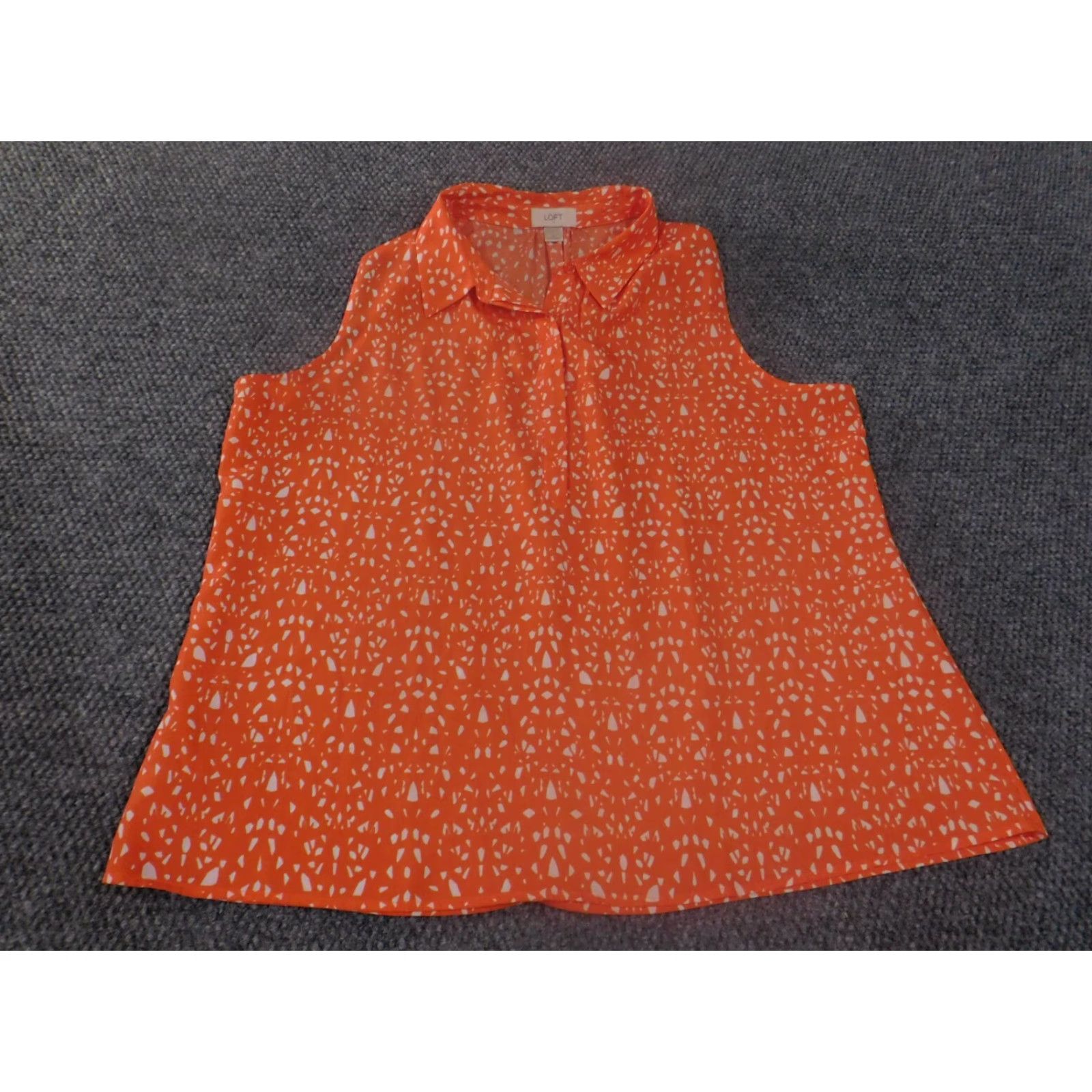 Ann Taylor Loft Ann Taylor Loft Geometric Sleeveless Collared Pullover Orange Polyester Blouse Women XL Casual Tunic Button Size XL / US 12-14 / IT 48-50 - 4 Thumbnail