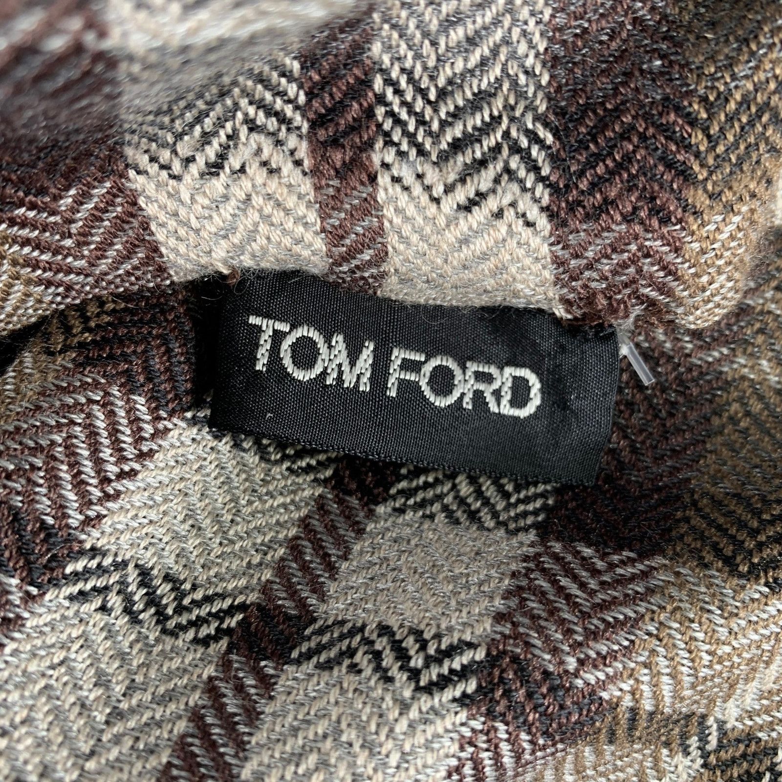 Tom Ford TOM FORD Brown Grey Plaid Cashmere / Silk Scarves Size ONE SIZE - 2 Thumbnail