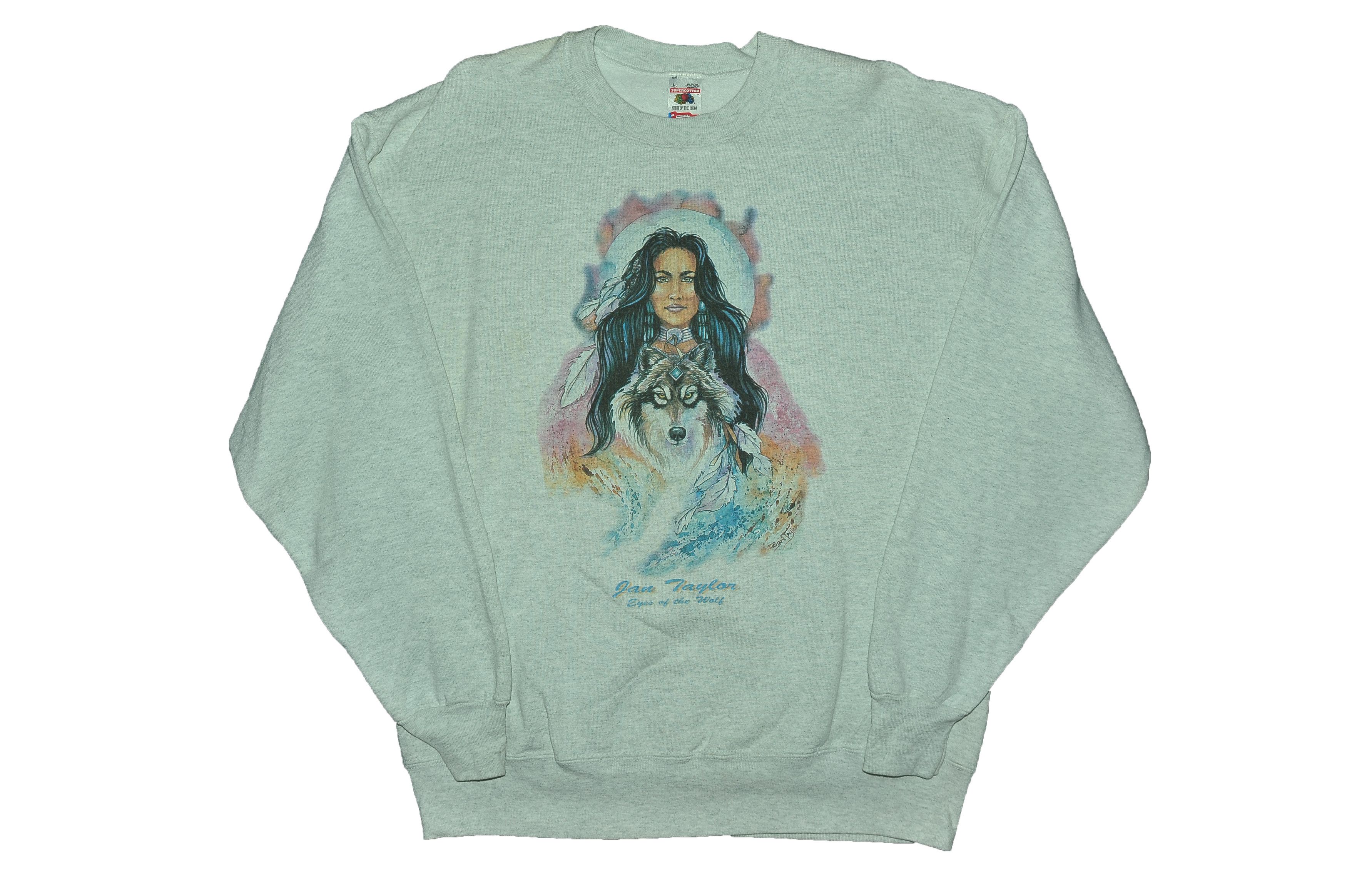 Fruit Of The Loom Vintage Jan Taylor Eyes of the Wolf Sweatshirt Size US L / EU 52-54 / 3 - 1 Thumbnail