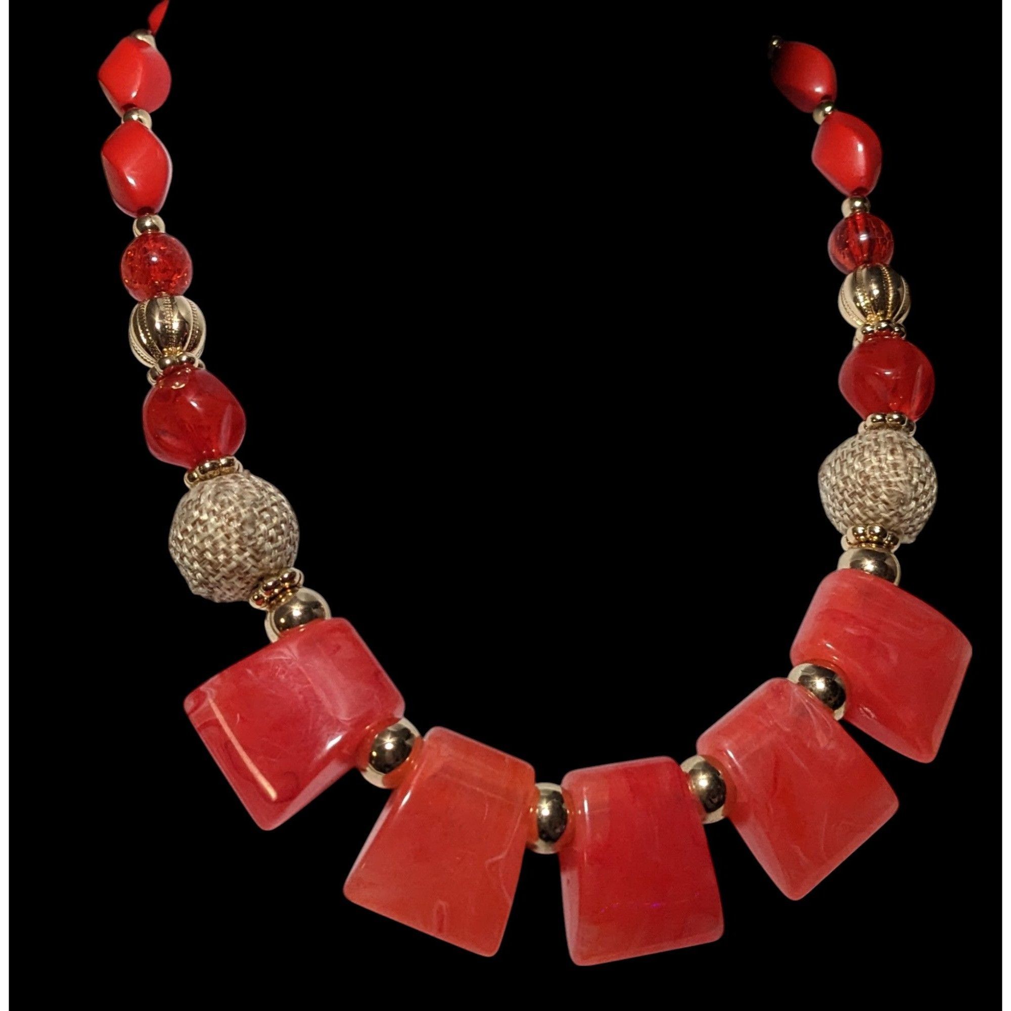 Other 1946 Collection Red And Gold Beaded Statement Necklace Size ONE SIZE - 3 Thumbnail