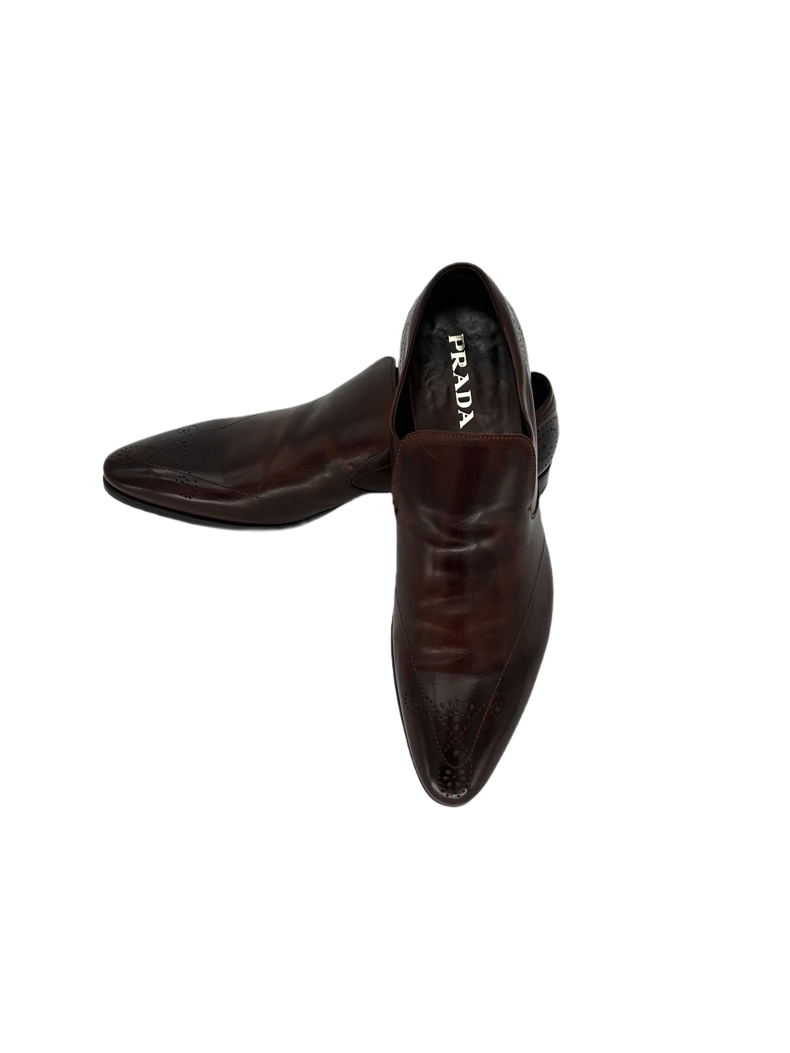 Prada Prada Brown burnished Leather Loafer With Brogue Detailing Size US 9 / EU 42 - 4 Thumbnail