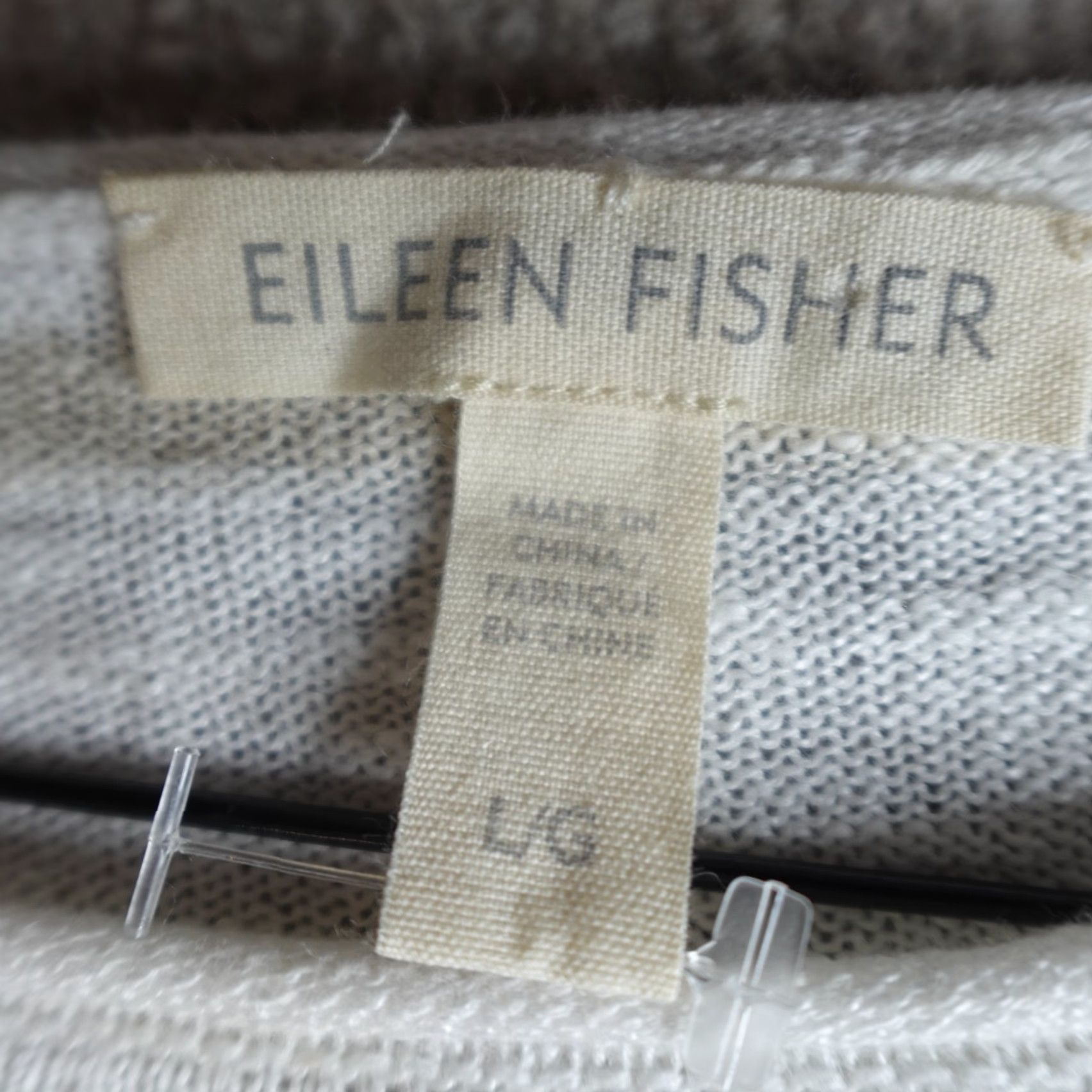 Eileen Fisher VINTAGE? No. Eileen Fisher Womens Sweater Large White Striped Organic Linen Cotton Size L / US 10 / IT 46 - 2 Thumbnail