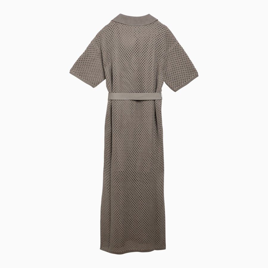 Brunello Cucinelli o1d2blof0824 Net Openwork Knit Dress in Mud Size S / US 4 / IT 40 - 2 Thumbnail