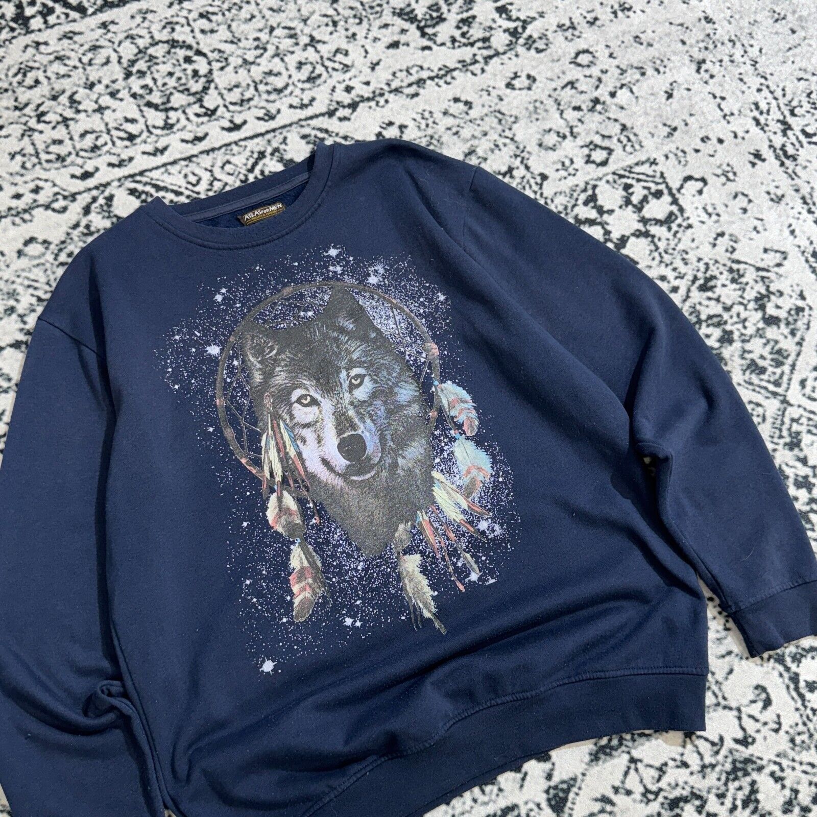 Vintage Vintage Unisex Navy Cotton Crewneck Size XL Wolf Travis 90s Size US XL / EU 56 / 4 - 4 Thumbnail