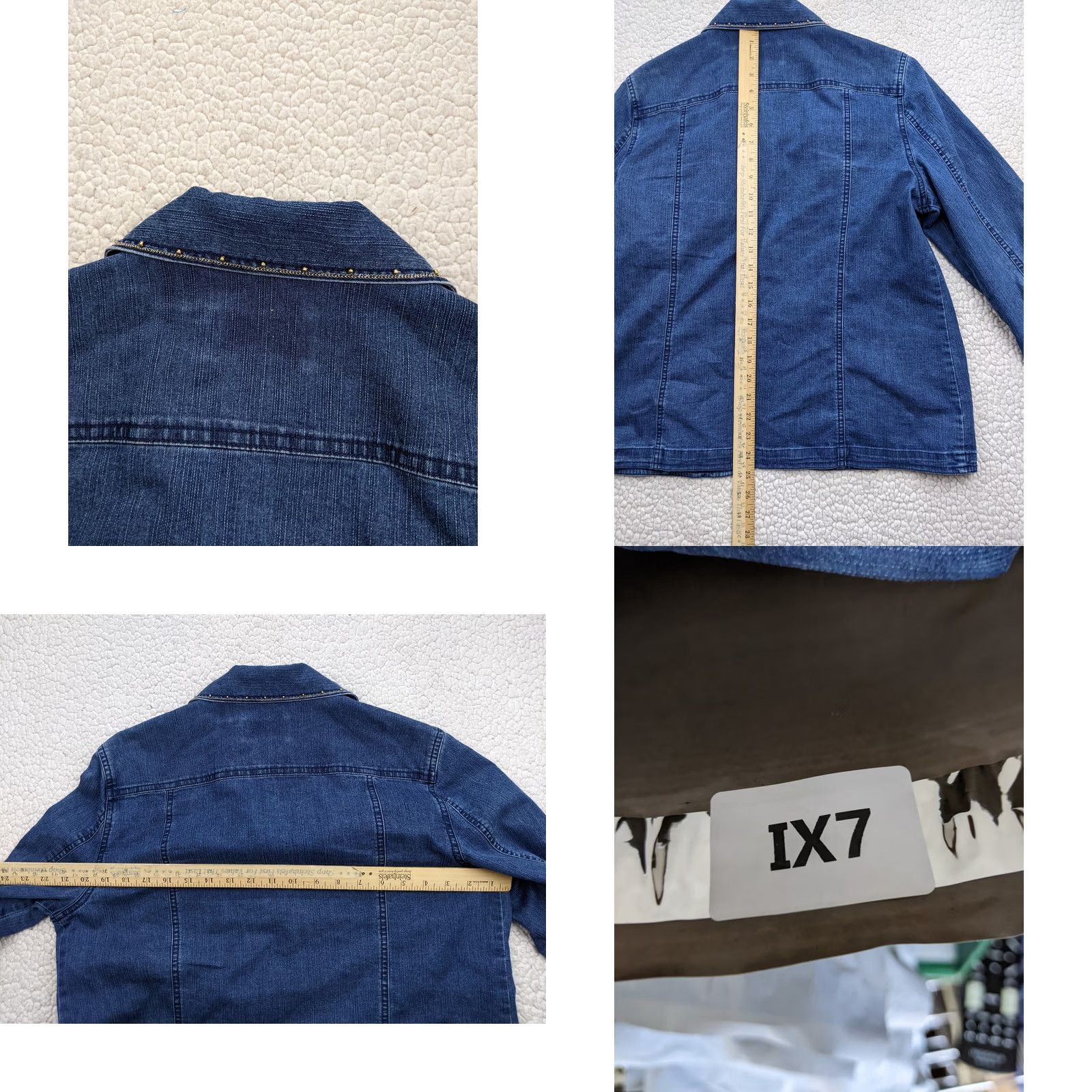 Vintage Alfred Dunner Womens 4 Blue Embellished Jean Jacket Trucker Beads Chain Jacket Size 27" / US 4 / IT 40 - 8 Thumbnail