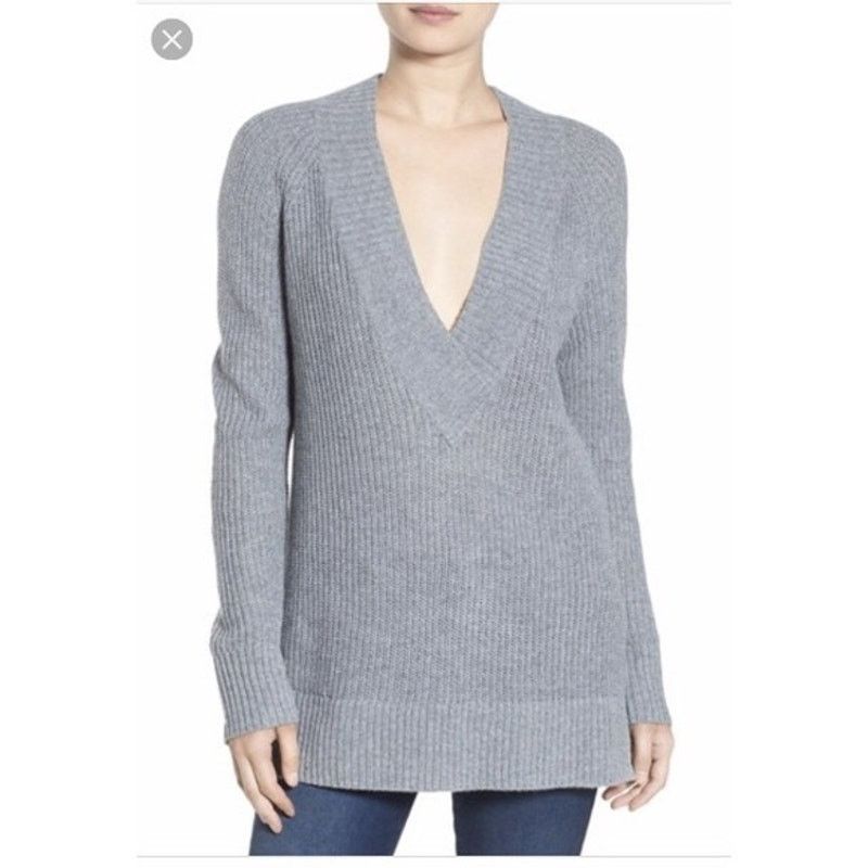 BP. BP. Gray Knit Deep Plunging V-Neck Long Sleeve Sweater XS Size XS / US 0-2 / IT 36-38 - 5 Thumbnail