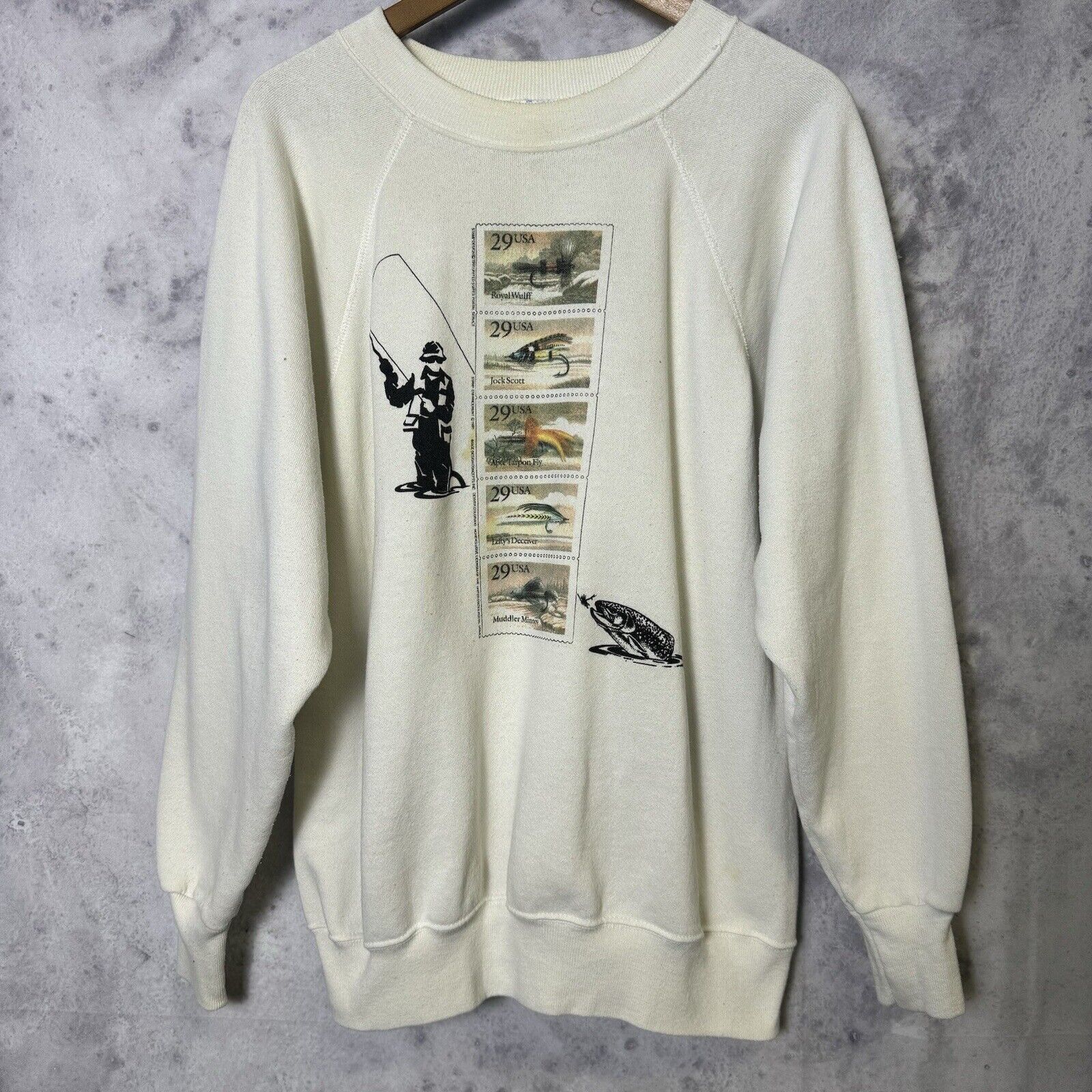 Vintage Fishing Sweatshirt Mens XL Trophy Bass Embroidered Crew Neck