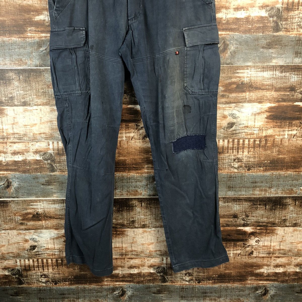 Japanese Brand DL Burtle Dark Blue ripped Cargo Multipocket Pants #C759 Size US 34 / EU 50 - 3 Thumbnail