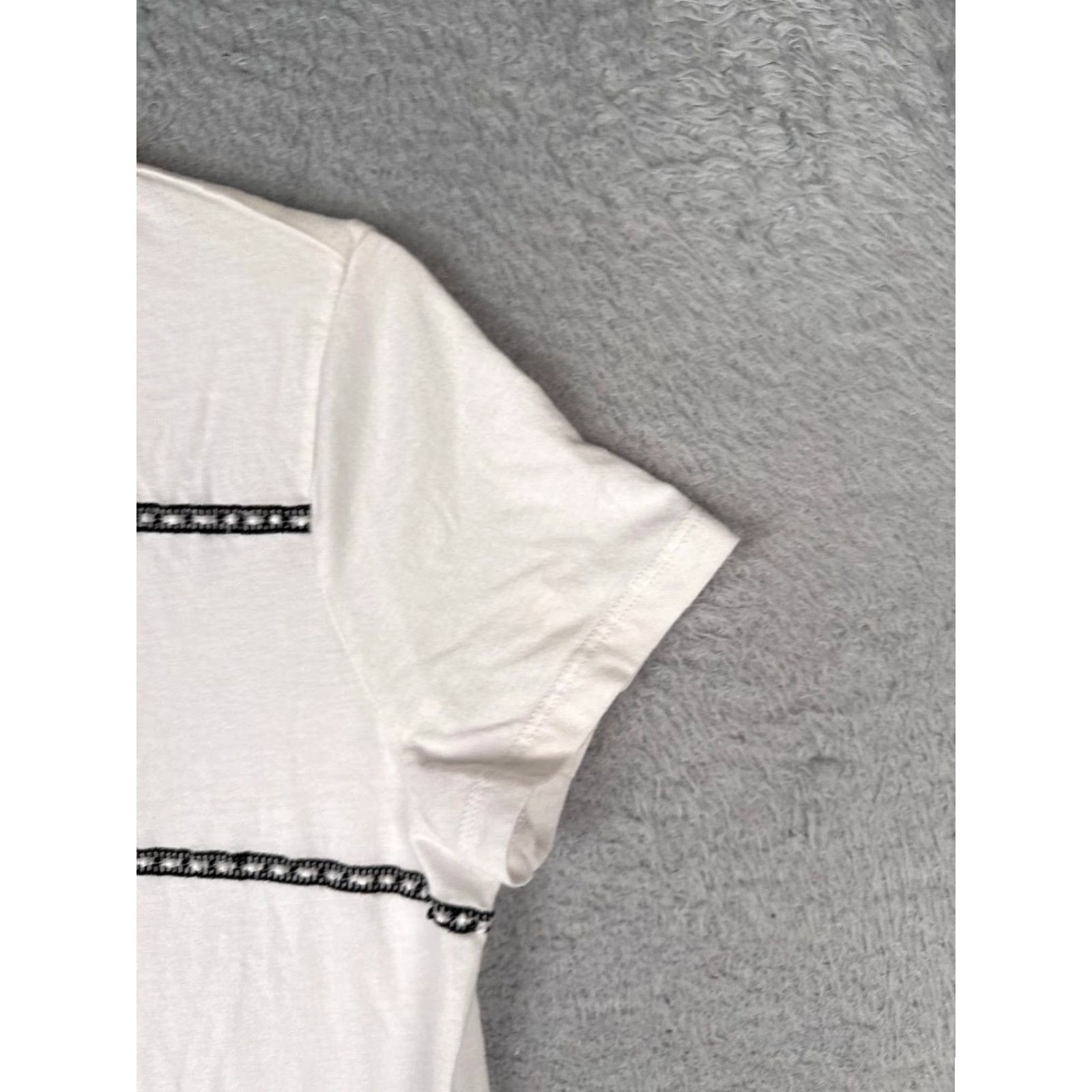Ralph Lauren Lauren Ralph Lauren Shirt Women Medium White Black Crew Cotton Blend Pompom Trim Size M / US 6-8 / IT 42-44 - 2 Thumbnail