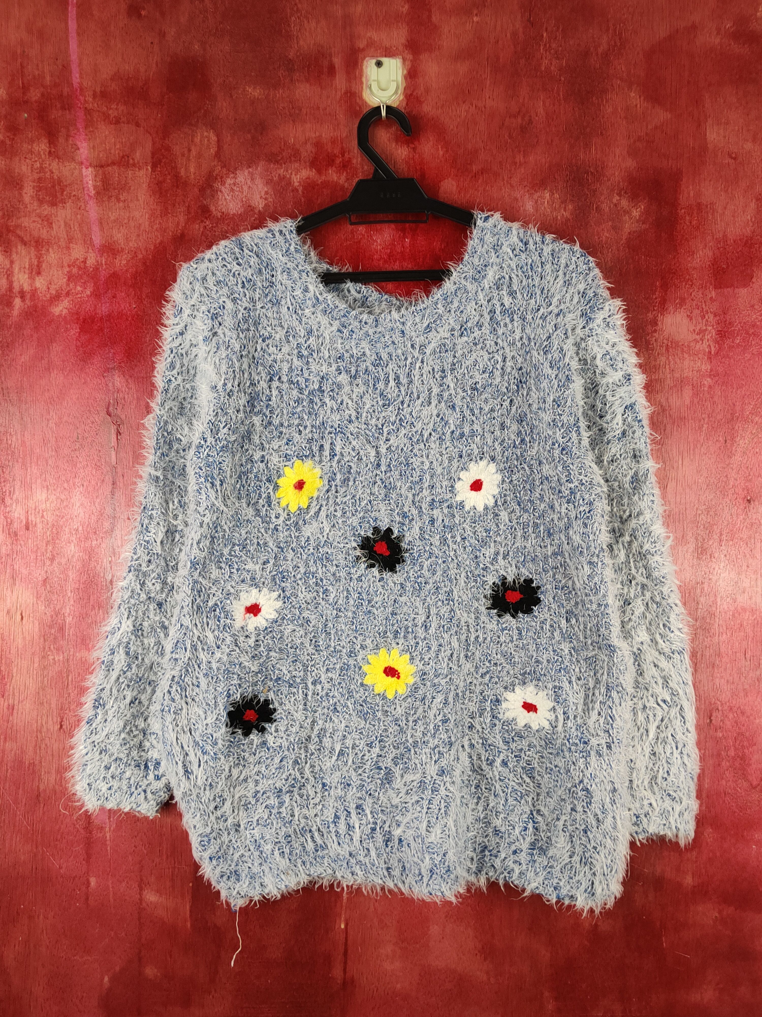 Homespun Knitwear Innocente White Blue Shag Shaggy Fur Mohair Knitwear #S1966 Size M / US 6-8 / IT 42-44 - 1 Thumbnail