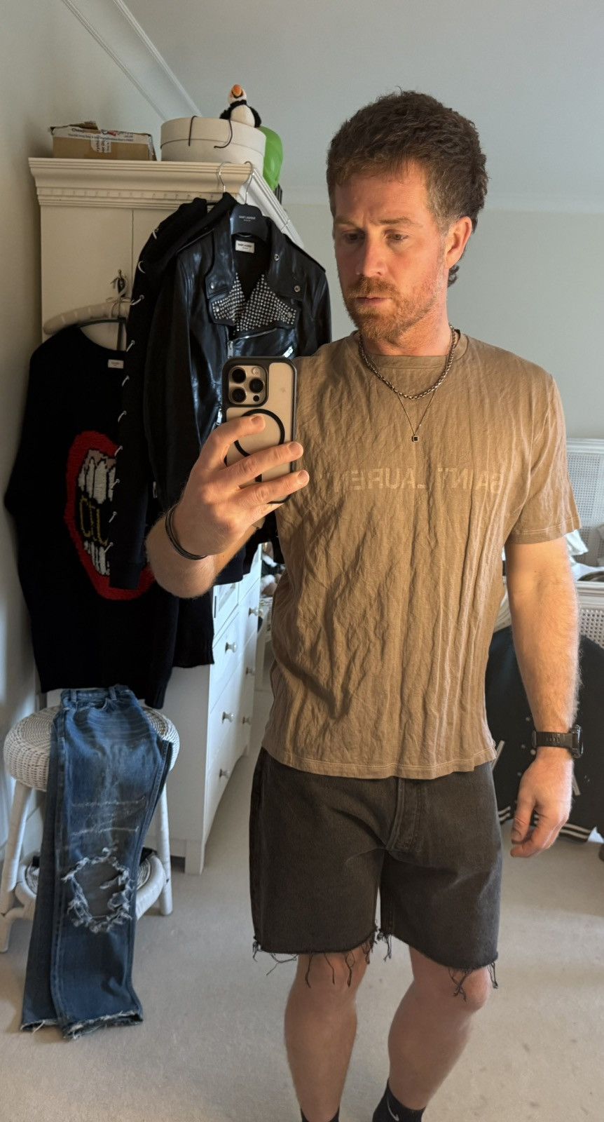 Saint Laurent Paris $620 ss23 Saint Laurent reverse logo khaki t shirt L Size US L / EU 52-54 / 3 - 2 Thumbnail