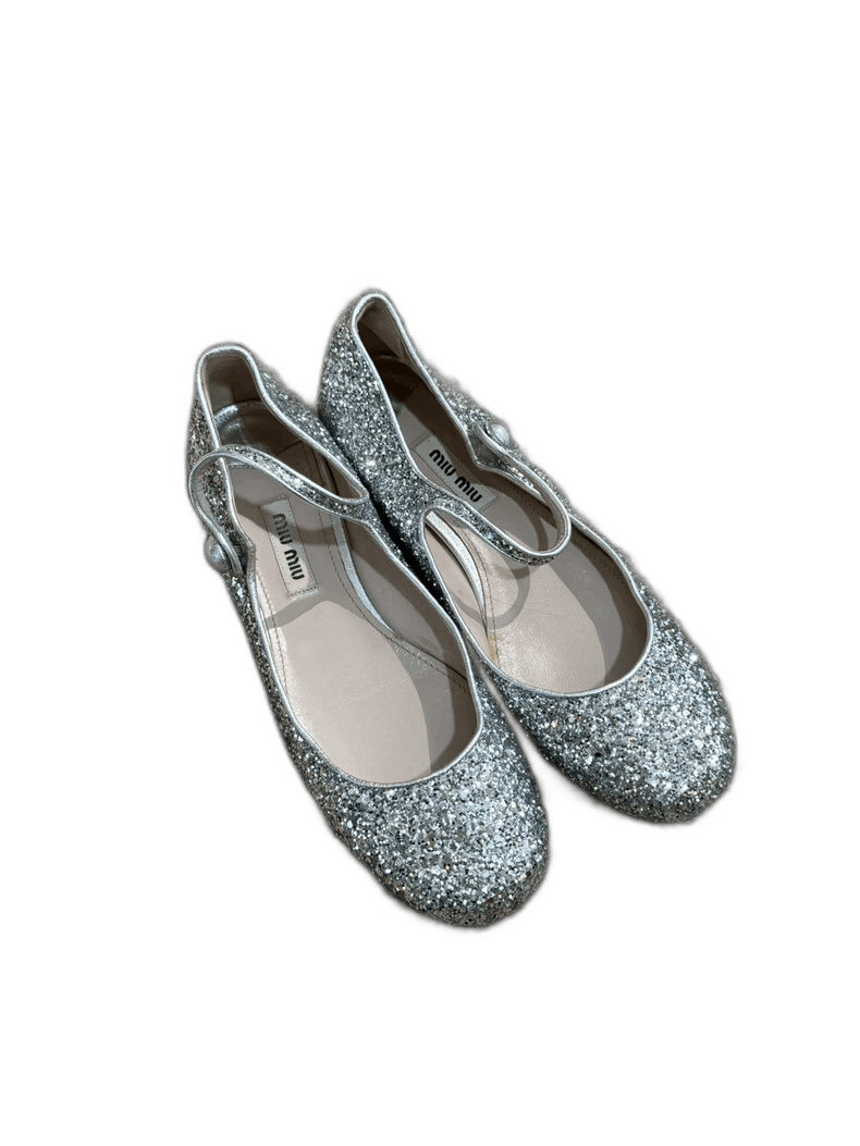 Miu Miu Miu Miu Silver Glitter Flat Shoes Size US 6 / IT 36 - 1 Thumbnail