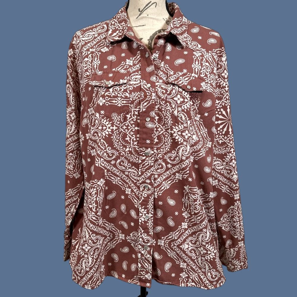 Vintage Cotton & Rye Outfitters Shirt Mens XL Rust Bandana Paisley Western Pearl Snap Cowboy Size US XL / EU 56 / 4 - 1 Thumbnail