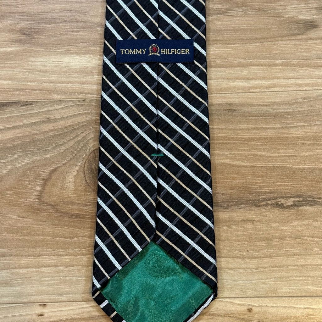 Tommy Hilfiger Tommy Hilfiger Black Silk Striped Tie USA 3.75” Classic Size 26 - 2 Thumbnail