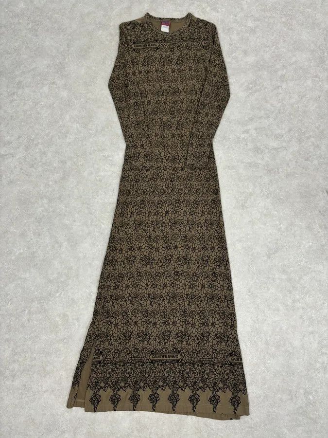 Jean Paul Gaultier 2000s Jean Paul Gaultier Khaki Tattoo Floral Maxi Dress Size S / US 4 / IT 40 - 3 Thumbnail