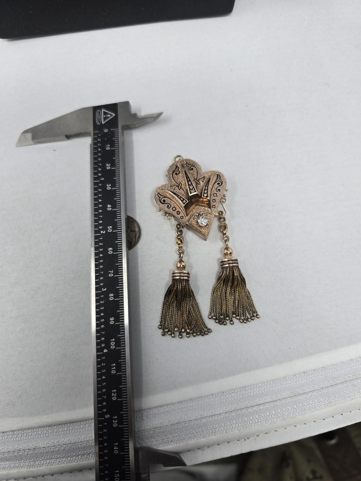Antique Rivet Antique Victorian 14K Gold Diamond Tassel Brooch Pendant Size ONE SIZE - 9 Thumbnail