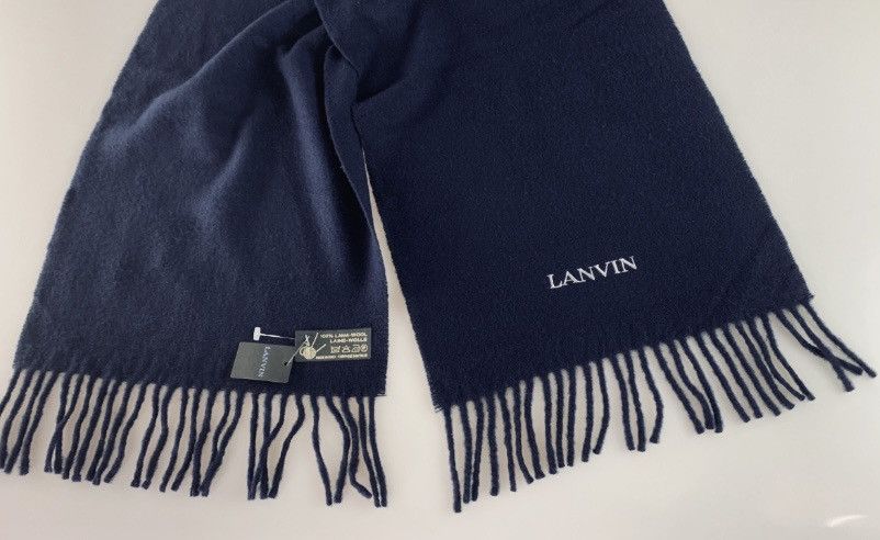Lanvin Lanvin 🇮🇹 navy wool fringe ends embroidered scarf NEW Size ONE SIZE - 8 Thumbnail