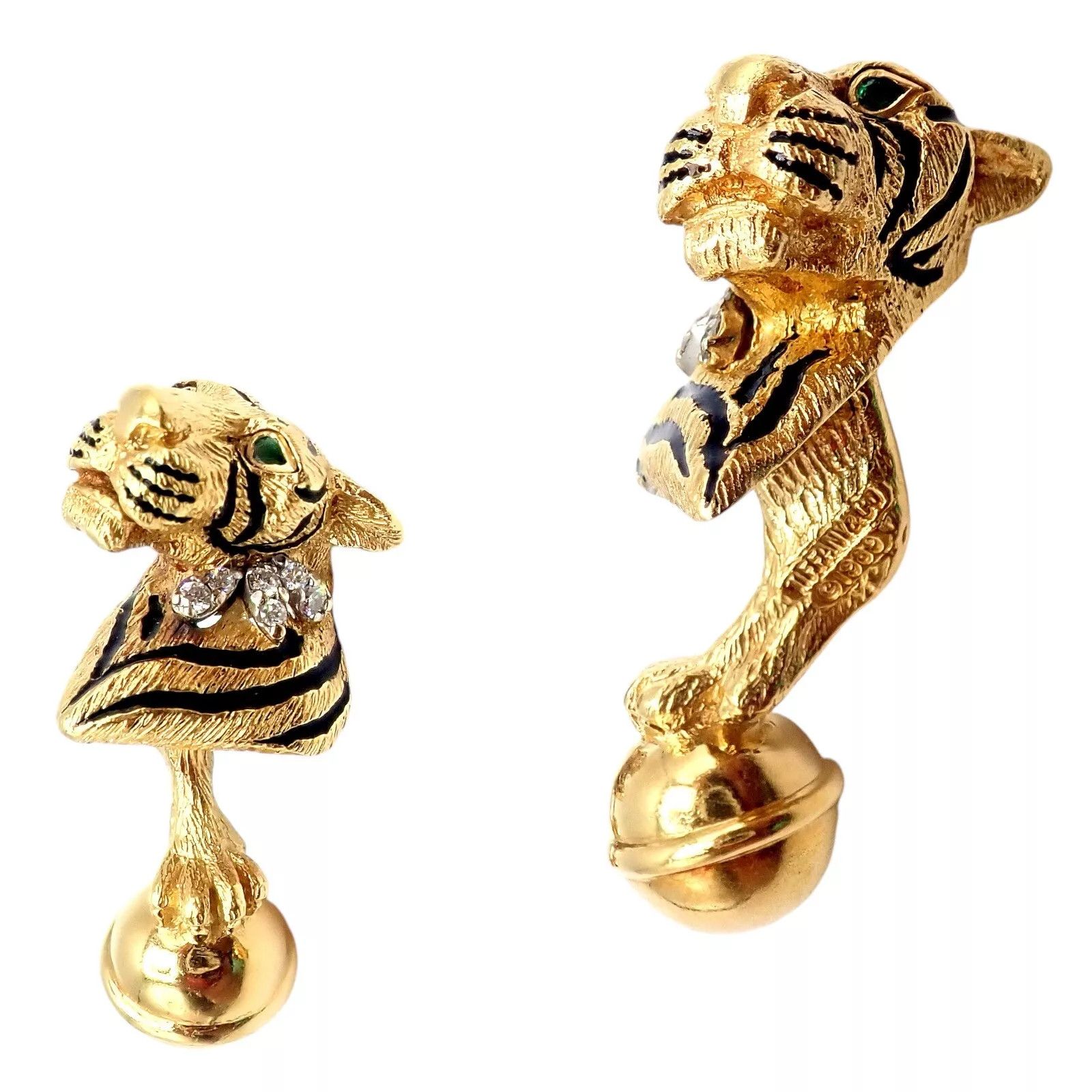 Tiffany & Co. 18k Yellow Gold Diamond Bengal Tiger Germany 1989 Cufflinks Size ONE SIZE - 9 Thumbnail